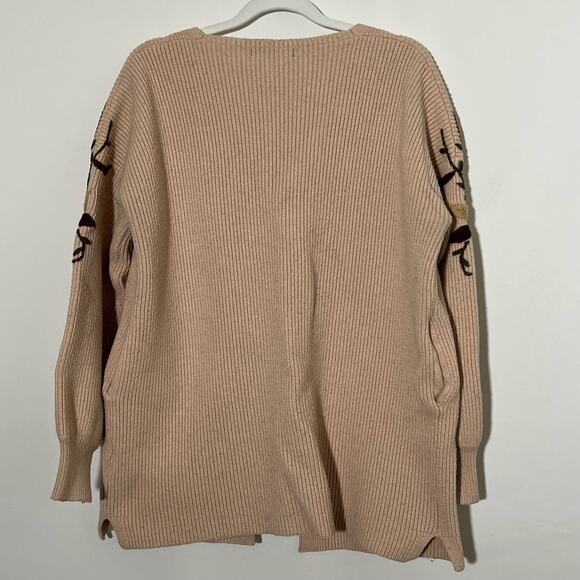 Strut & Bolt Knitted Embroidered Floral Open Front Cardigan Tan Womens Size XL - Picture 5 of 7